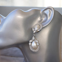 Pearl Bridal Earring, Ivory Pearl Earrings, Rebeka Earrings, Wedding Long Opal Earrings, Statement Earring,Rhinestone And Pearl Earring
