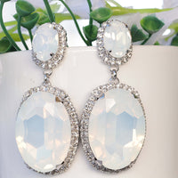 OPAL CRYSTAL EARRINGS, Statement Bridal Earrings, Long Rebeka Earrings, Oversize Earrings, Big Stones Earrings, White Opal Wedding Gift