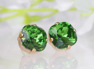 GREEN EARRINGS, Stud Earrings, Olive Green Studs,Rebeka Crystal Post Earring, Minimalist Earrings, Square Earrings,Emerald Bridal Earring