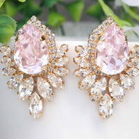 PINK Earrings, Maid of Honor, Bride Gifts, Bridal Pink Earrings, Baby Pink Wedding Jewelry, Rose Quartz Earrings, Cluster Rebeka Earrings