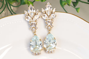 BRIDAL EARRINGS, Ice Light Blue Earring, Rebeka Earrings, Aquamarine Chandelier Earrings,Bride Drop Long Earrings,Elegant Wedding Jewelry