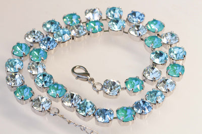 AQUAMARINE NECKLACE, Rebeka Crystal Necklace, Light blue Bridal Necklace, Blue Lagoon Jewelry Set, Rhinestone Necklace, Wedding Necklace