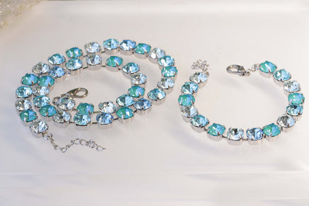 AQUAMARINE NECKLACE, Rebeka Crystal Necklace, Light blue Bridal Necklace, Blue Lagoon Jewelry Set, Rhinestone Necklace, Wedding Necklace