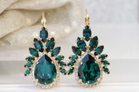 EMERALD DROP Earrings, Bridal Emerald Statement Earrings, Rebeka Green Jewelry, Multi Stone Earrings, Wedding Emerald,Mother Of The Bride