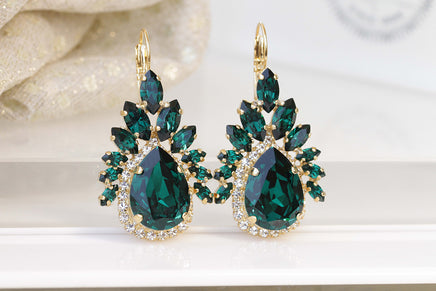 EMERALD DROP Earrings, Bridal Emerald Statement Earrings, Rebeka Green Jewelry, Multi Stone Earrings, Wedding Emerald,Mother Of The Bride