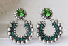 EMERALD GOLD EARRINGS, Boho Hoop Earrings, Green Indian Earrings, Rebeka Emerald Wedding, Ethnic Bridal Earrings, Moroccan Jewelry, Woman