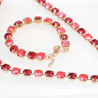 RED CORAL NECKLACE, Rebeka Crystal Necklace, Ruby Red Tennis Necklace, Necklace Bracelet Jewelry Set, Rhinestone Necklace, Wife Gift Idea