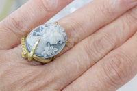 CAMEO RING, Art Deco Boho Ring, Black And White Ring, Gray Cameo Ring, Unique Engagement Ring, Gold Filled Ring, Women&#39;s Statement Ring Gift