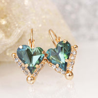 HEART EARRINGS, Rebeka Emerald Drop Earrings, Green Heart Shaped Earrings, Bridesmaid Earrings Set, Anniversary Gift, Bridal Shower Gift