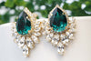 EMERALD Earrings, Bridal Jewelry Gifts, Woman Crystal Rebeka Earrings, Statement Studs, Wedding Emerald Jewelry, Cluster Stud Earrings