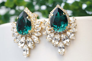 EMERALD Earrings, Bridal Jewelry Gifts, Woman Crystal Rebeka Earrings, Statement Studs, Wedding Emerald Jewelry, Cluster Stud Earrings
