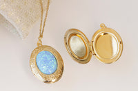 Opal Locket Necklace, Choose Your Color,Keepsake, Oval Locket,Gift For Her,  Fire Opal Necklace, Photo Locket Necklace, Locket Gold Pendant