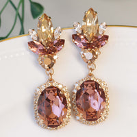 ANTIQUE PINK EARRINGS, Bridal Blush Pink Long Earrings, Bridal Rose Gold Earrings, Rebeka Crystals Champagne Bride Morganite Earring