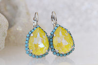 YELLOW BLUE TURQUOISE Earrings, Bohemian Bridal Earring, Gift For Sister, Yellow Neon Earrings,Yellow And Blue Drop Earrings,Rebeka Lemon