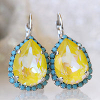 YELLOW BLUE TURQUOISE Earrings, Bohemian Bridal Earring, Gift For Sister, Yellow Neon Earrings,Yellow And Blue Drop Earrings,Rebeka Lemon