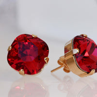 RUBY RED EARRINGS, Rebeka Crystal Earrings Basic, Minimalist Post Studs, Red Scarlet Wedding Earrings, Bridal, Bridesmaid Earrings Gift