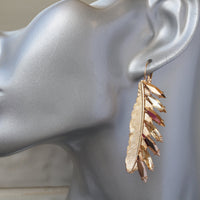 Long Feather Earring, Tribal Earrings, Bridal Rose Gold Dangle Earrings, Champagne Rebeka, Statement Wedding Earrings,Leaf Large Earrings