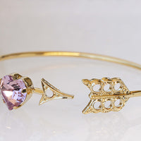 PURPLE HEART BRACELET, Arrow Bracelet,Anniversary Gift , Rebeka Heart Bangle , Light Amethyst Bracelet, Bridal Bracelet, Valentine&#39;s Day