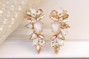 IVORY CHAMPAGNE EARRINGS, Ivory Beige Wedding Earrings, Cluster Rebeka Earrings,  Large Stud Earrings, For Brides, Nude Bridal Earrings