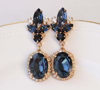 NAVY BLUE EARRINGS, Bridal Blue Black Earrings, Blue Navy Evening Earrings, Rebeka Jewelry For Woman Gift, Dark Blue Dangle Earrings