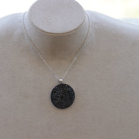 BLACK NECKLACE, Round Necklace, Rebeka crystal Necklace, Gift For Her, Disc Necklace, Crystal Rock Pendant, Boho Necklace, Silver Black