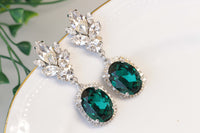 EMERALD GREEN EARRINGS, Bridal Emerald Earrings, Crystals Emerald Evening Earrings, Rebeka Prom Jewelry,Mother Of The Brides Long Earring