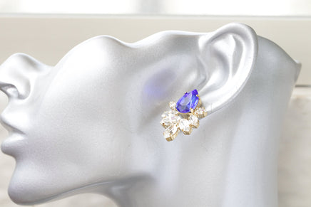 ROYAL BLUE EARRINGS, Bridal Sapphire Studs, Rebeka Earrings, Jewelry of Brides, Wedding Princess Earrings, Crystal Large Earrings,Holiday