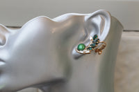 EMERALD EARRINGS, Ear Pin Earrings,Ear Climber Earrings, Pearl Bridal Earrings,Ear Crawlers Earrings,Green Rebeka Earrings,Trendy Earring