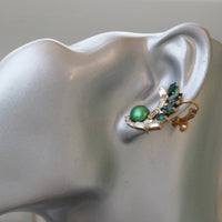 EMERALD EARRINGS, Ear Pin Earrings,Ear Climber Earrings, Pearl Bridal Earrings,Ear Crawlers Earrings,Green Rebeka Earrings,Trendy Earring