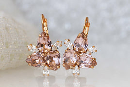BLUSH BRIDESMAID EARRINGS, Wedding Pink Jewelry, Rebeka Earrings, Drop Leverback Earrings, Bridal Rose Gold Earrings, Morganite Earrings