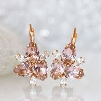 BLUSH BRIDESMAID EARRINGS, Wedding Pink Jewelry, Rebeka Earrings, Drop Leverback Earrings, Bridal Rose Gold Earrings, Morganite Earrings
