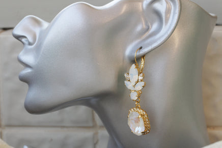 WHITE OPAL BRIDAL Earrings, Rebeka Crystal Chandelier Earrings, Dangle Cluster Earrings,Elegant Wedding Earrings,Statement Bridal Earring