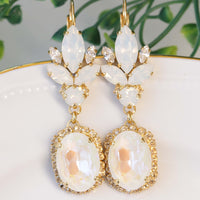 WHITE OPAL BRIDAL Earrings, Rebeka Crystal Chandelier Earrings, Dangle Cluster Earrings,Elegant Wedding Earrings,Statement Bridal Earring