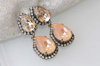 ORANGE EARRINGS, Chandelier Earring, Peach Champagne Rebeka Earrings, Summer Wedding Jewelry,Woman, Vintage Earrings,Clip on Long Earring