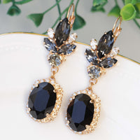 BLACK GOLD Earrings, Rebeka Jet Black Gray Earrings, Chandelier Earrings,Elegant Evening Earrings,Statement Mother OF The Groom Or Brides