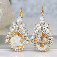 CHAMPAGNE Earrings, Bridal Champagne Statement Earrings,  Crystal Rebeka Jewelry For Bride, Wedding Dangle Earrings, Cluster Drop Earring