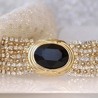 BLACK GOLD RING, Rebeka Tassel Ring, Cocktail Crystal Ring, Oval Stone Ring, Gold And Black Statement Ring For Woman, Evening Jewelry