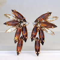 BROWN CHAMPAGNE Stud Earrings, Large Cluster Earrings, gold Chocolate earrings, Woman bronze Evening Jewelry, Rebeka Boho Bridal Earrings