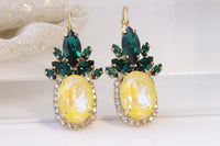 Pineapple Earrings, Rebeka Drop Earrings, Pineapple Statement, Fruit Earrings,  Earring Gifts for Sister, Yellow Green Emerald Earrings