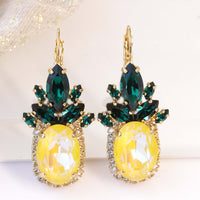 Pineapple Earrings, Rebeka Drop Earrings, Pineapple Statement, Fruit Earrings,  Earring Gifts for Sister, Yellow Green Emerald Earrings