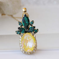 Pineapple Ring, Rebeka Ring,Pineapple Statement Rings,Fruit Jewelry, Cocktail Ring ,Gifts for Woman,Yellow Stone Ring,Green Emerald Ring