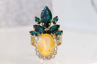 Pineapple Ring, Rebeka Ring,Pineapple Statement Rings,Fruit Jewelry, Cocktail Ring ,Gifts for Woman,Yellow Stone Ring,Green Emerald Ring