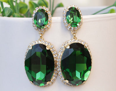 EMERALD Green EARRINGS, Olive Green Statement Earrings, Chandelier Earrings, Woman's Jewelry Mother Of The Brides, Large Rebeka Earrings,