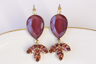 Burgundy Drop Earrings, Dark Red Bridal Earrings, Rebeka Garnet Earrings, Mother Birthday Gift, Marsala Earrings, Antique Blush Pink,Xmas