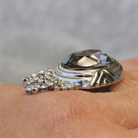 GRAY TASSEL RING, Art Deco Ring, bohemian style Big Stone Rings, Chandelier Ring, Rebeka Woman Statement Ring,Fringe Cocktail Woman Ring