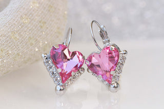 HEART PINK EARRINGS, Rebeka Fuchsia Drop Earrings, Heart Shaped Earrings, Mother's Day, Anniversary Wife Gift,Bridal Earring Necklace Set