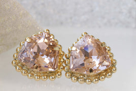 BLUSH EARRINGS, Clip On Earrings, Wedding Earrings, Woman Clip On Earrings, Big Stone Rebeka Earrings, Large Earrings, Morganite Earrings