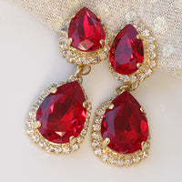 RED Chandelier Earring, Ruby Rebeka Earrings, Sexy Jewelry For Woman, Beach Wedding, Bridal Chandeliers, Clip On Teardrop Drop Earrings,