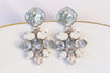Dusty Blue BRIDESMAID EARRINGS, Art Deco Earrings, Rebeka Bridal Earrings, Light Blue Wedding Jewelry, White Opal Crystal Cluster Studs