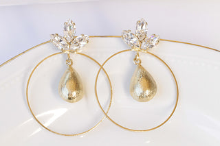 GOLD HOOP EARRINGS, White Crystal Rebeka Earrings, Bridal Hoops, Wedding Hoops, Dangles Minimalist Hoop Earrings, Sister Christmas Gift